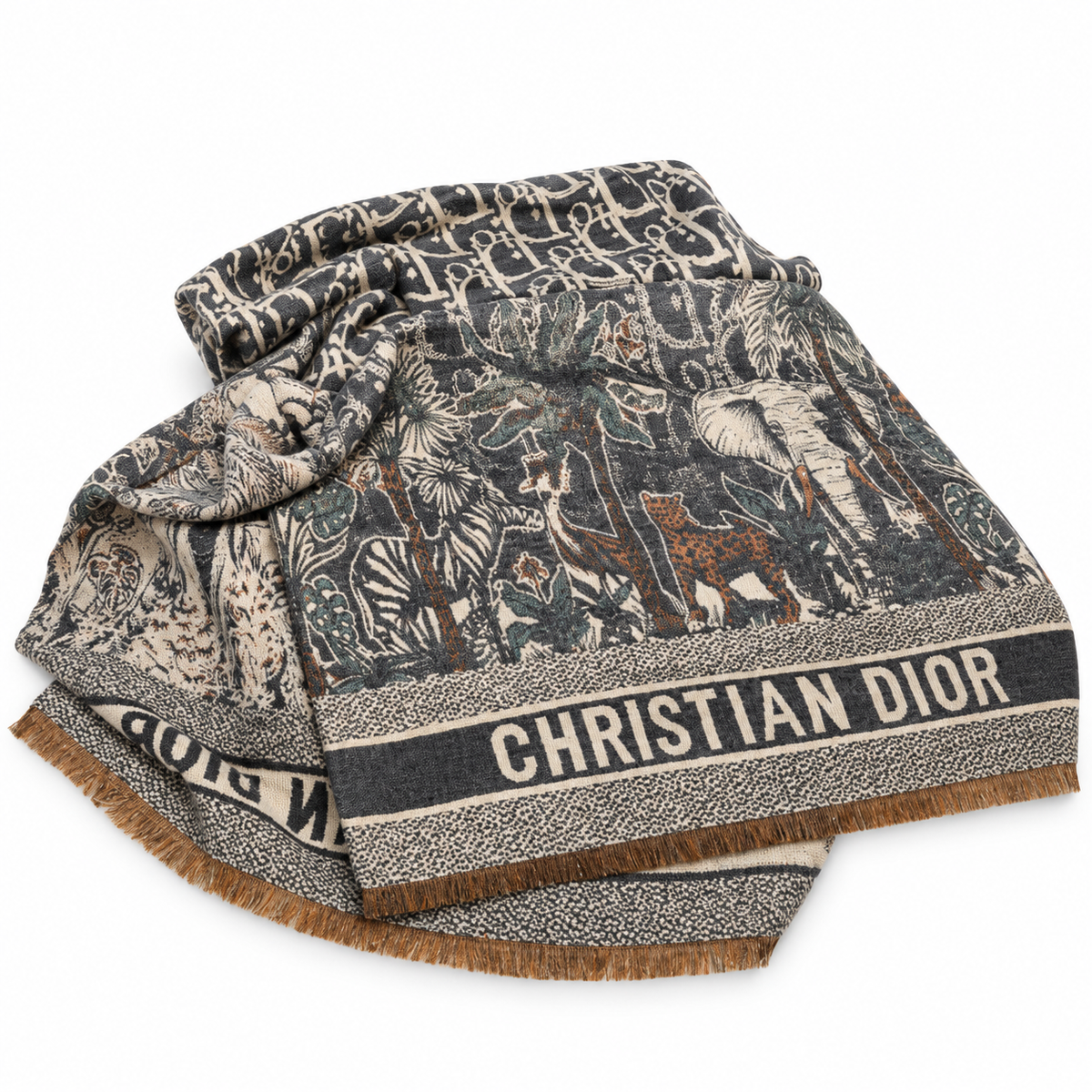 Christian Dior Toile de Jouy print wool and cashmere scarf
