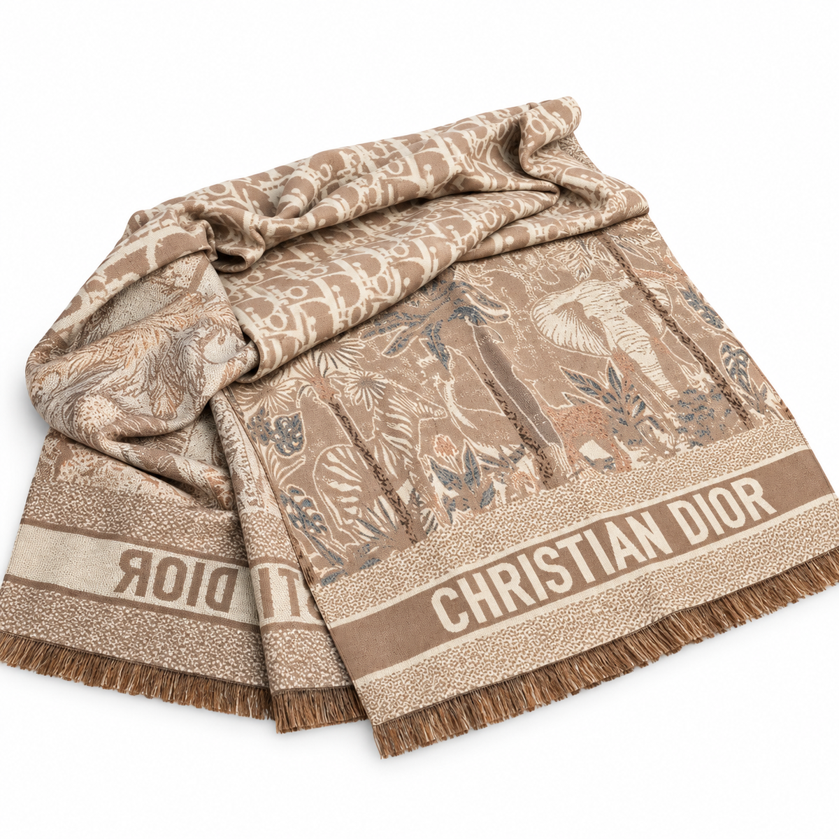 Christian Dior Toile de Jouy print wool and cashmere scarf