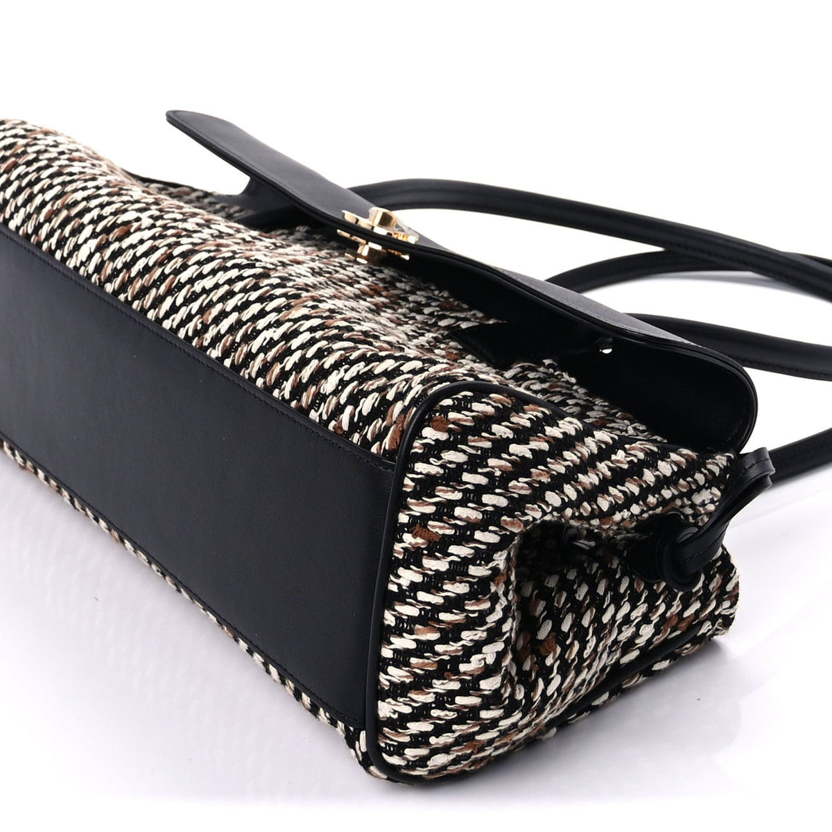 Tweed Calfskin Urban Essentials  Shopping Bag Black