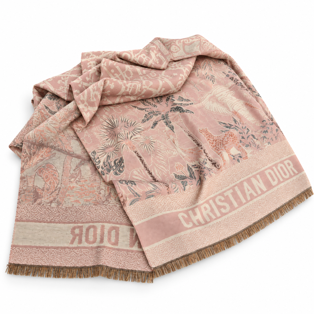 Christian Dior Toile de Jouy print wool and cashmere scarf