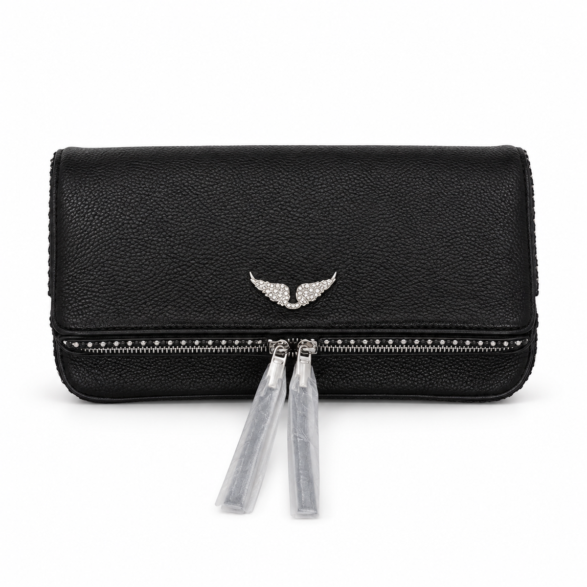 Zadig & Voltaire Rock clutch accented with a sparkling rhinestone