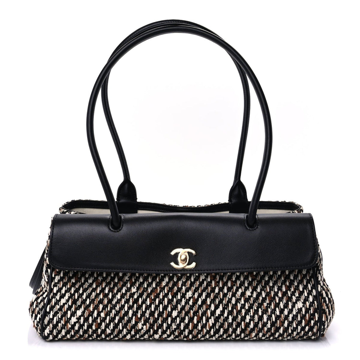 Tweed Calfskin Urban Essentials  Shopping Bag Black