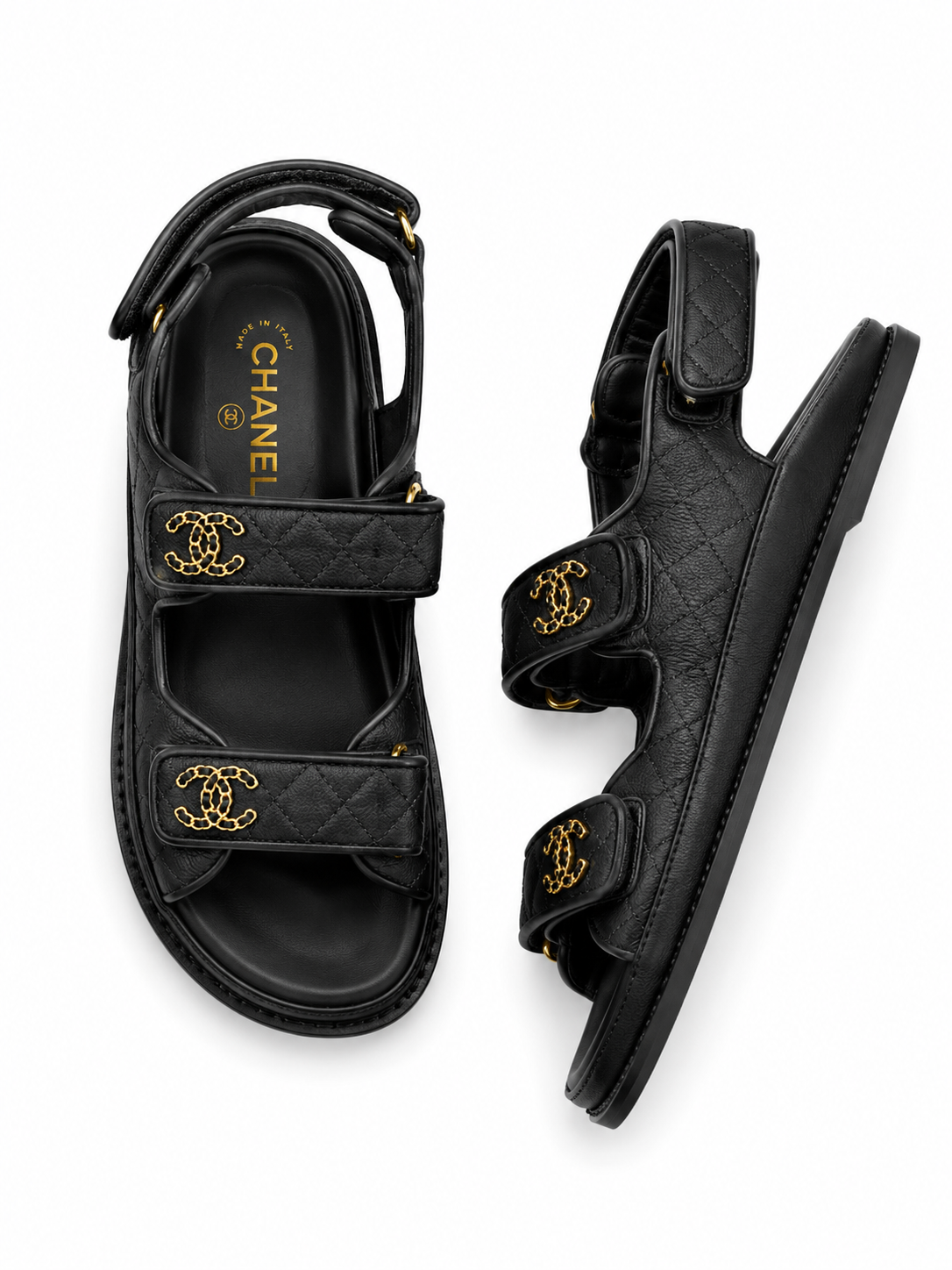 Chanel lambskin quilted velcro dad sandals