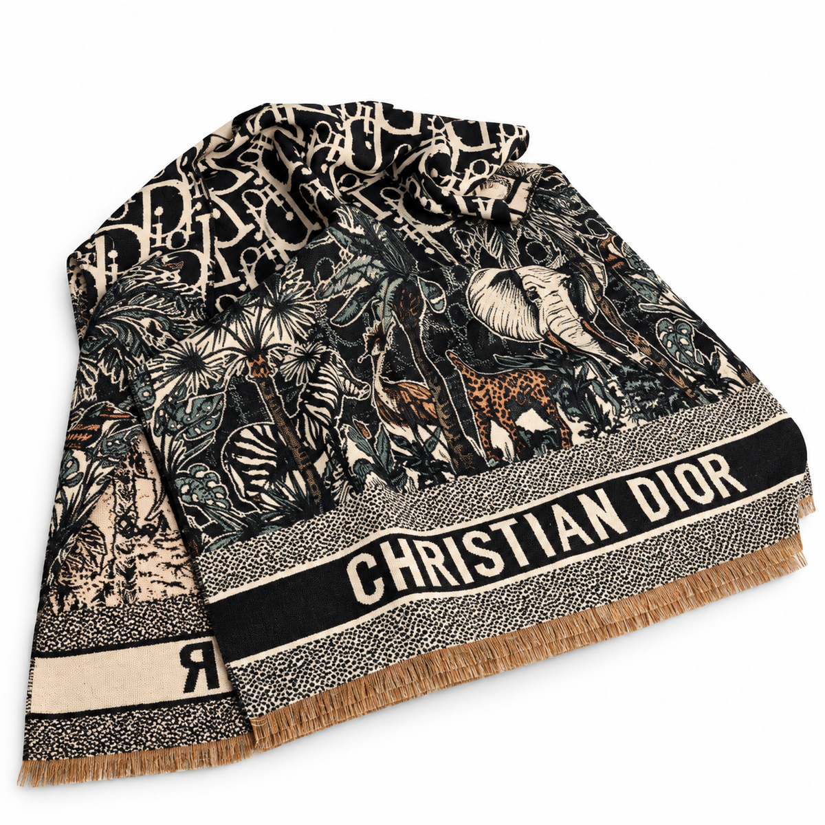 Christian Dior Toile de Jouy print wool and cashmere scarf