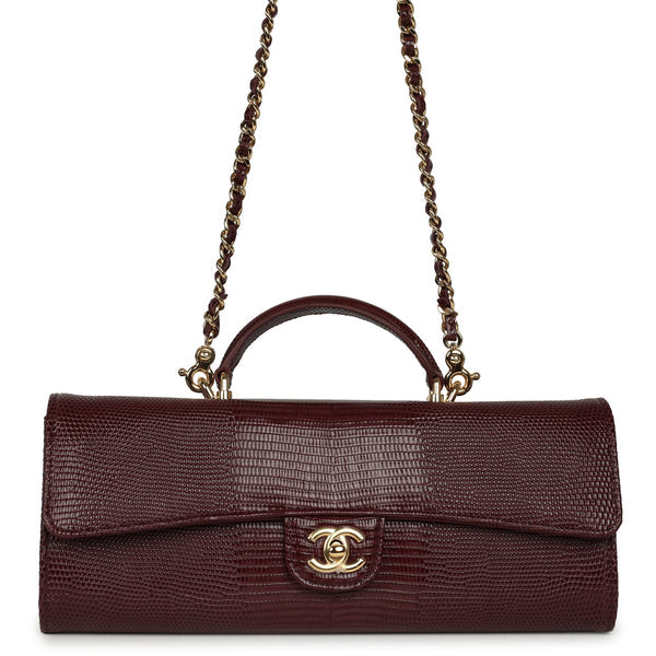 Chanel Lizard-Embossed Calfskin Top Handle Long Clutch with gold-tone hardware