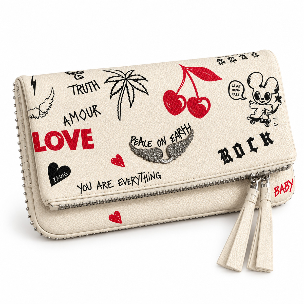 Zadig & Voltaire White Leather Rock Clutch