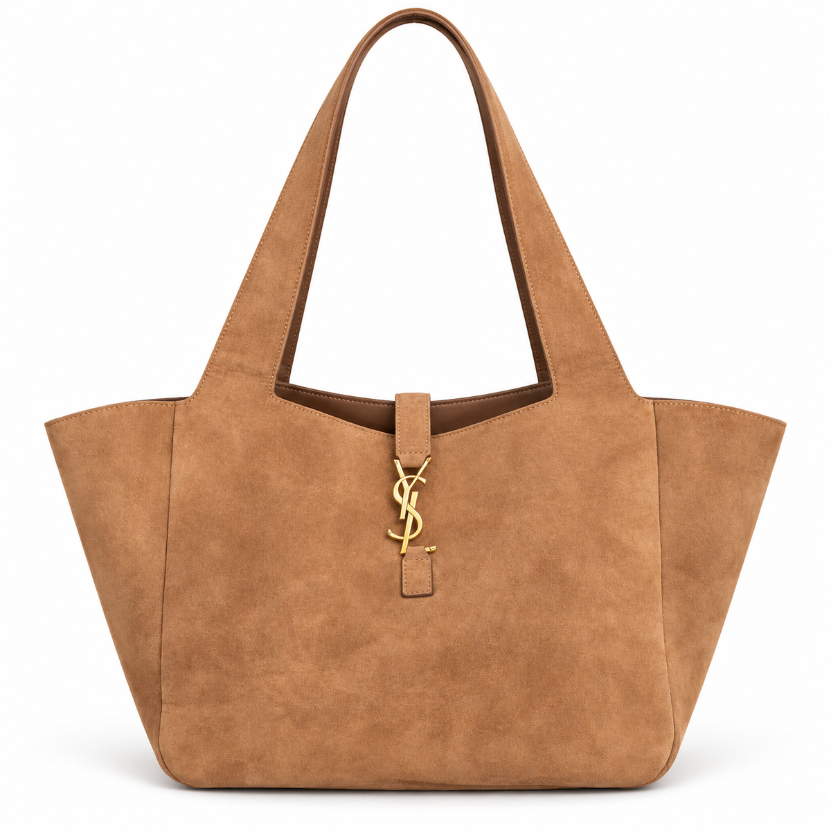 Saint Laurent Le 5 à 7 Bea Tote Bag in Suede in a caramel/tan shade