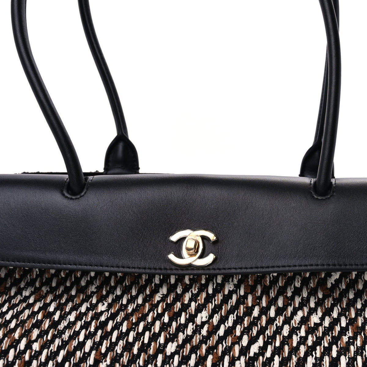 Tweed Calfskin Urban Essentials  Shopping Bag Black