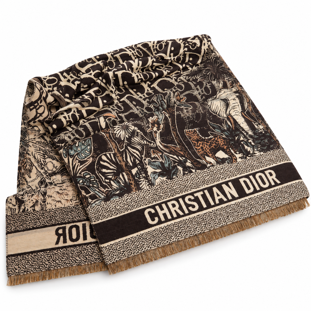 Christian Dior Toile de Jouy print wool and cashmere scarf