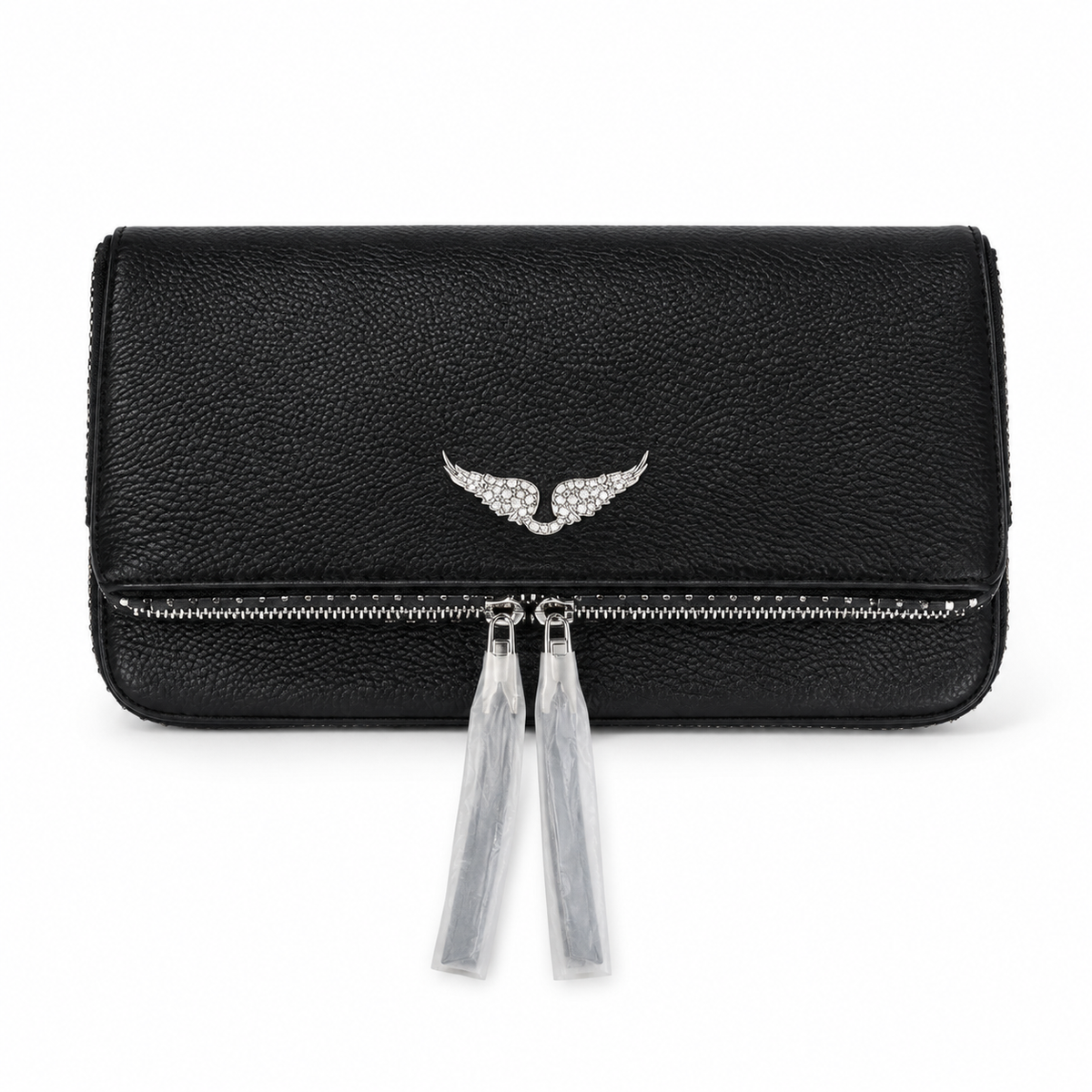 Zadig & Voltaire Rock clutch accented with a sparkling rhinestone