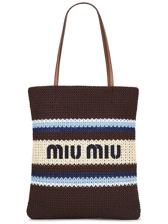 Miu Miu Raffia-Effect Woven Tote Bag
